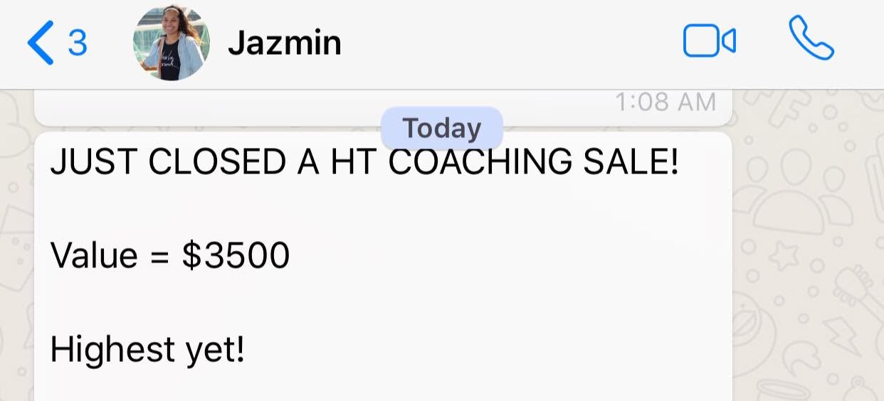 Jazmin closed a $3,500 high-ticket sale